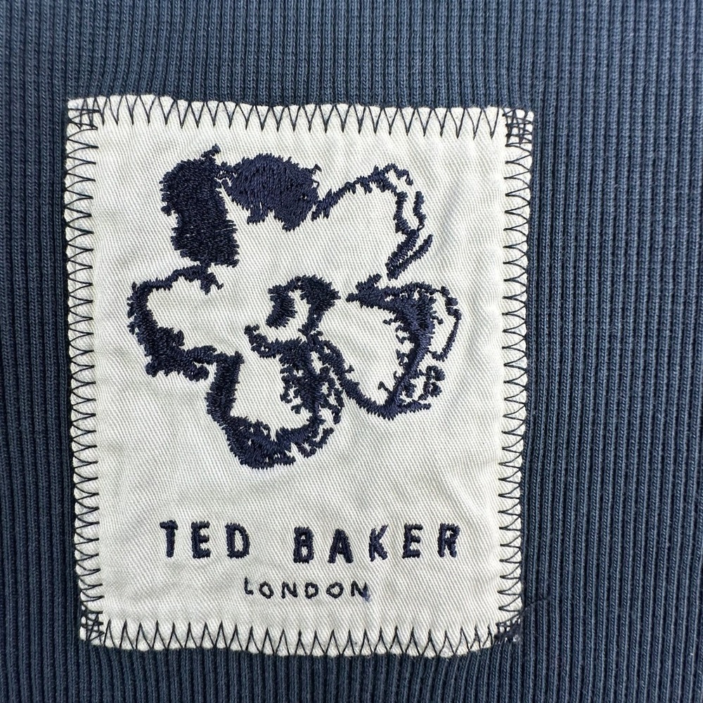 Ted Baker London Marden Blue Ribbed Polo Shirt Mens UK6 XL/XXL Magnolia Patch